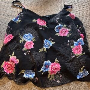 Torrid Black Camisole with Pink and Blue Floral Design